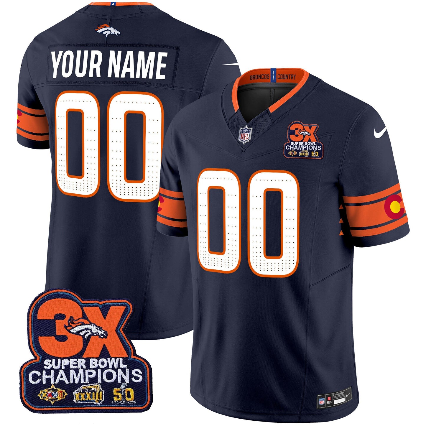 Denver Broncos 3x Patch "Colorado Flag" Vapor Limited Custom Jersey - All Stitched