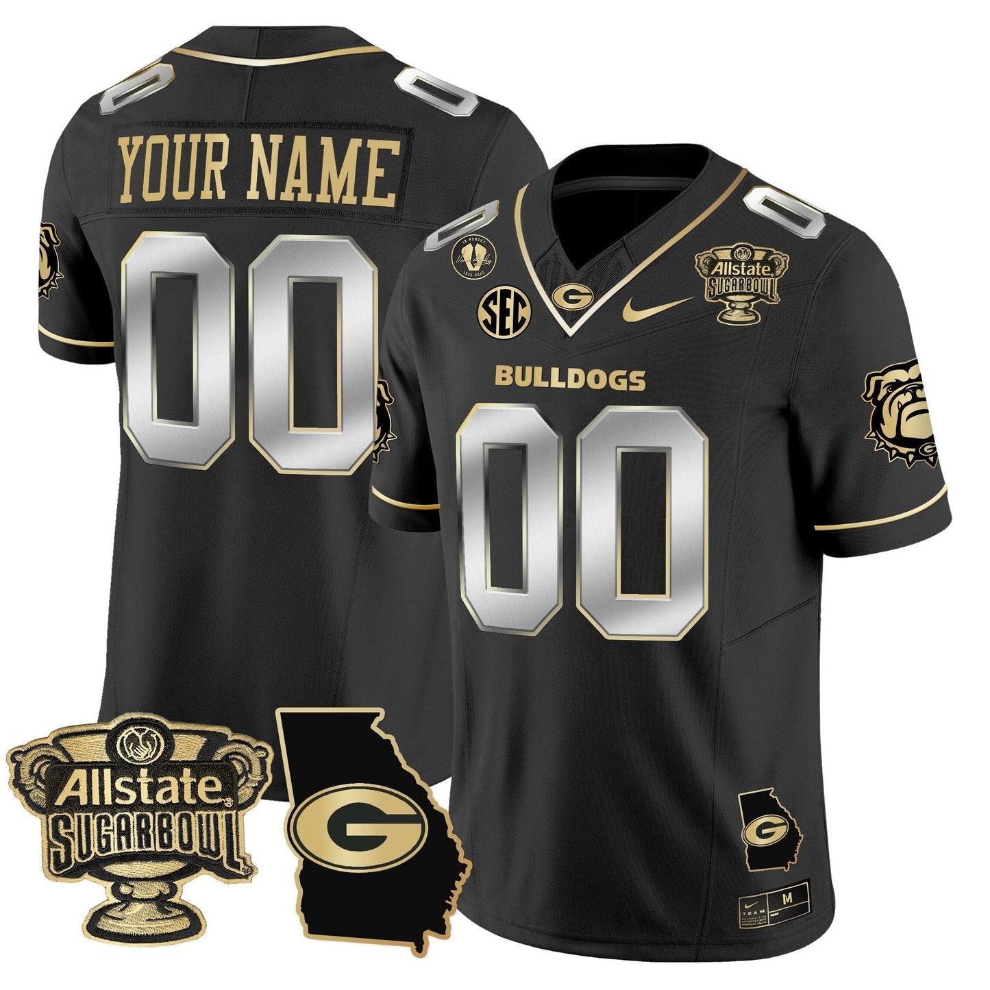 UGA 2025 Sugar Bowl & Georgia Map Patch Vapor Limited Custom Jersey N2 - All Stitched