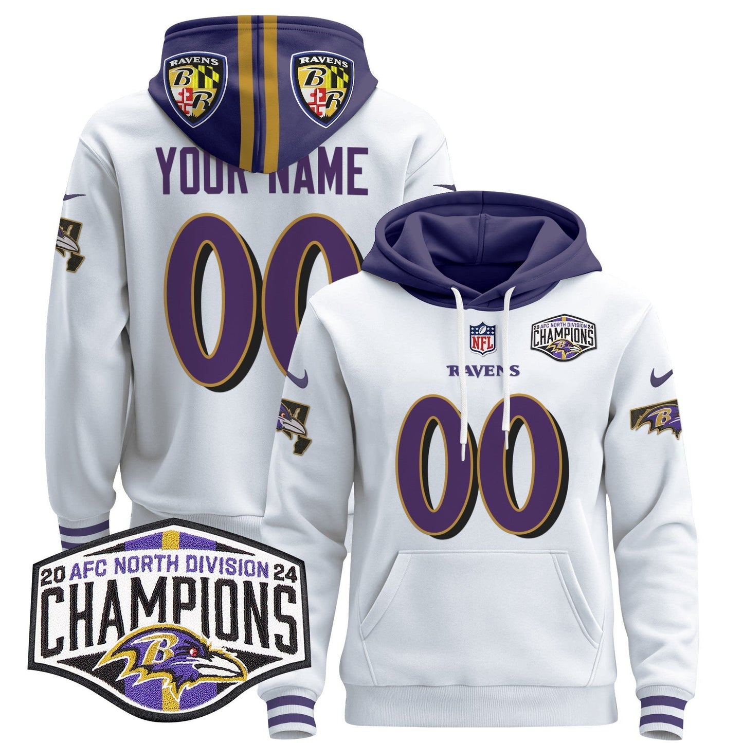 BAL 2024 AFC North Division Champions Patch Custom Pullover Hoodie V2 - All Stitched