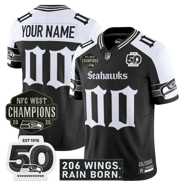 SEA 2026 NFC West Champions 'Gothic Rain City Shadows Edition' Jersey - 50th Anniversary Patch - All Stitched