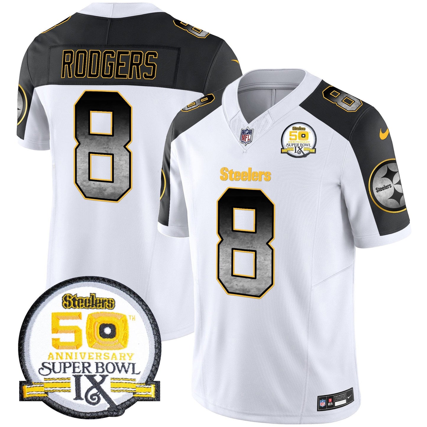 Men's Steelers Arch Smoke 50th Anniversary Of Super Bowl IX Patch Vapor Limited Jersey - All Stitched