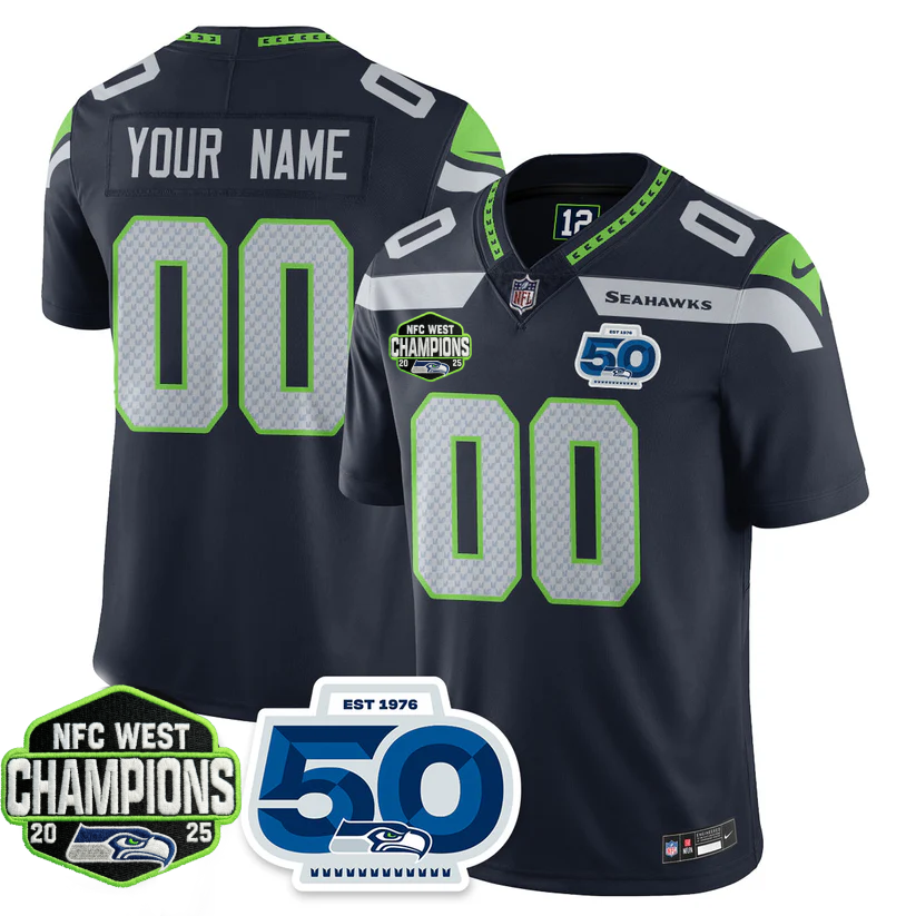 Custom SEA 2026 NFC West Champions Limited Jersey - 50th Season Patch - All Stitched