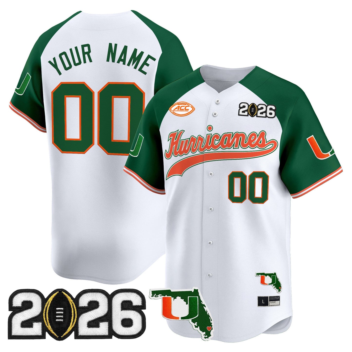 Miami Hurricanes 2026 CFP Final & Florida Patch Vapor Baseball Custom Jersey - All Stitched