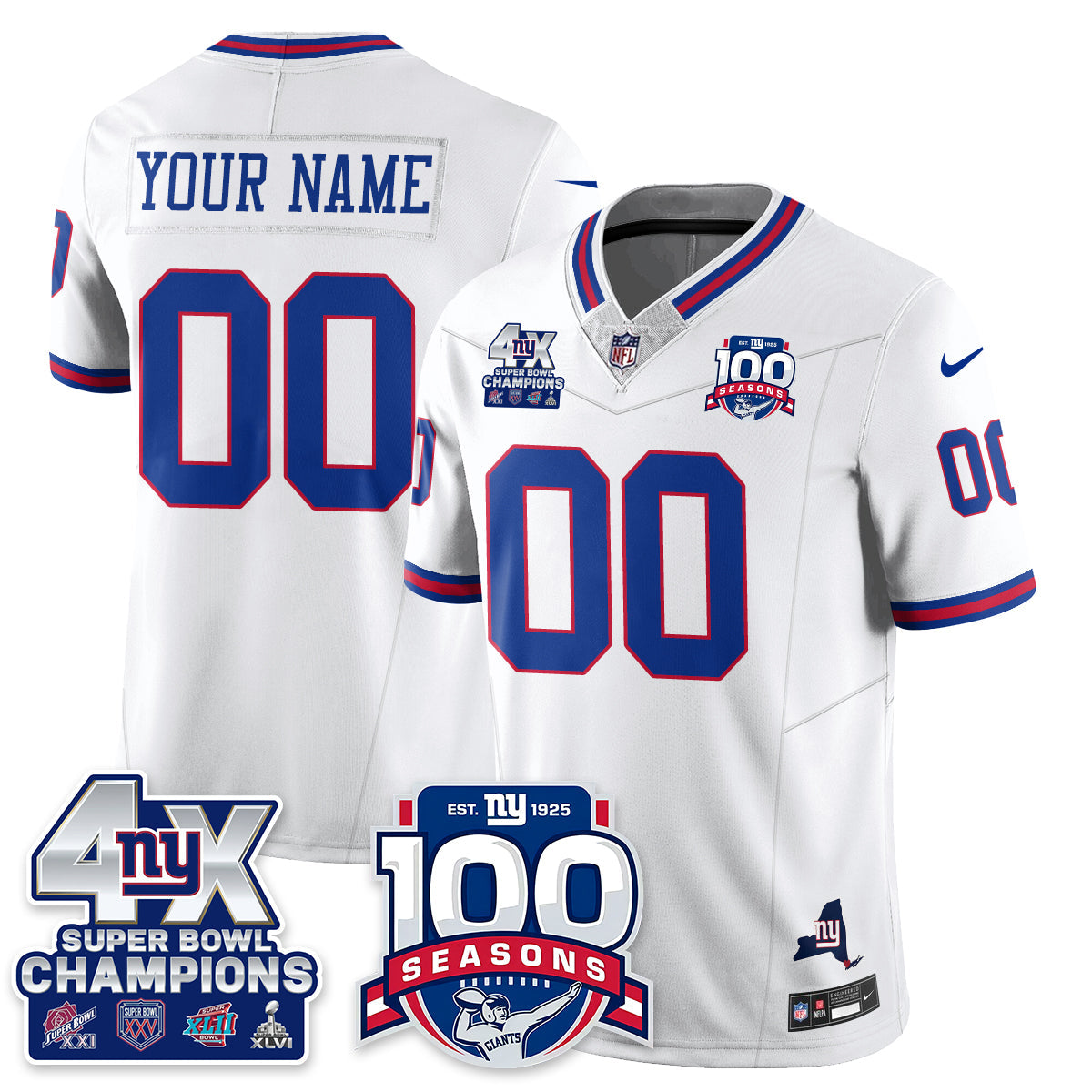 NYG 4-Time Champions Vapor Limited Jersey- 100th Season - All Stitched N1