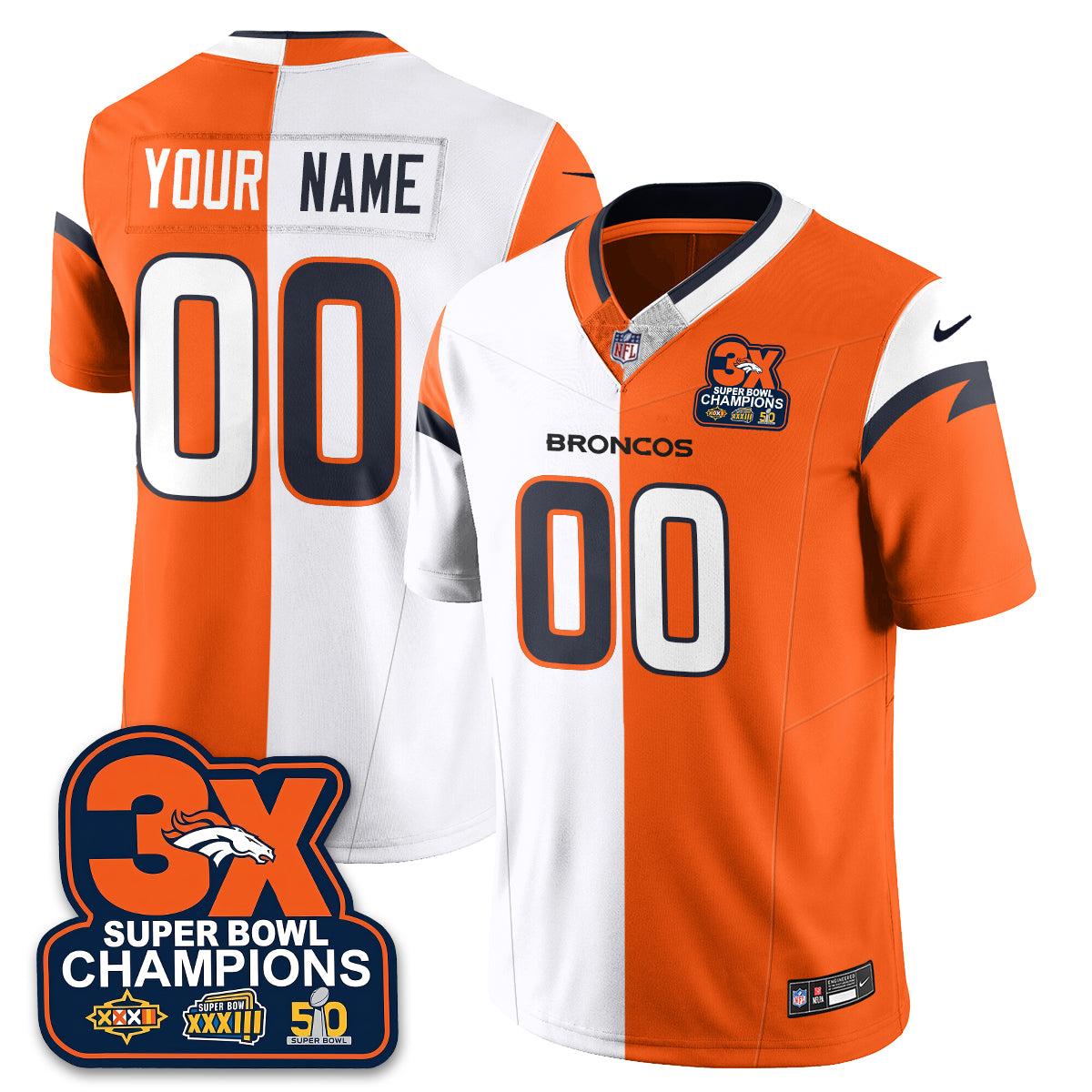 Custom DEN 3-Time Champions Patch Vapor Limited Split Jersey - All Stitched