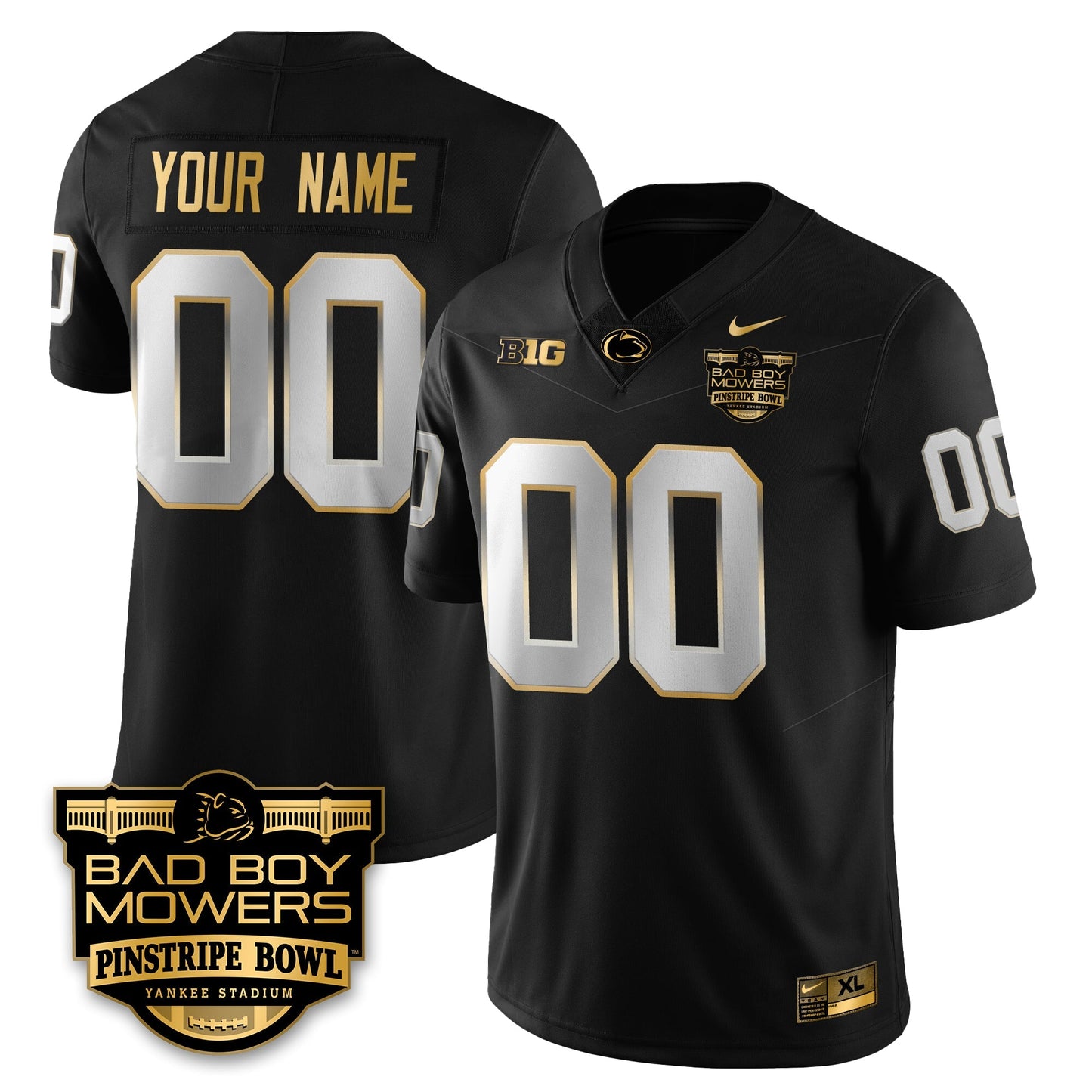 PSU Football Pinstripe Bowl Gold Custom Jersey - All Stitched