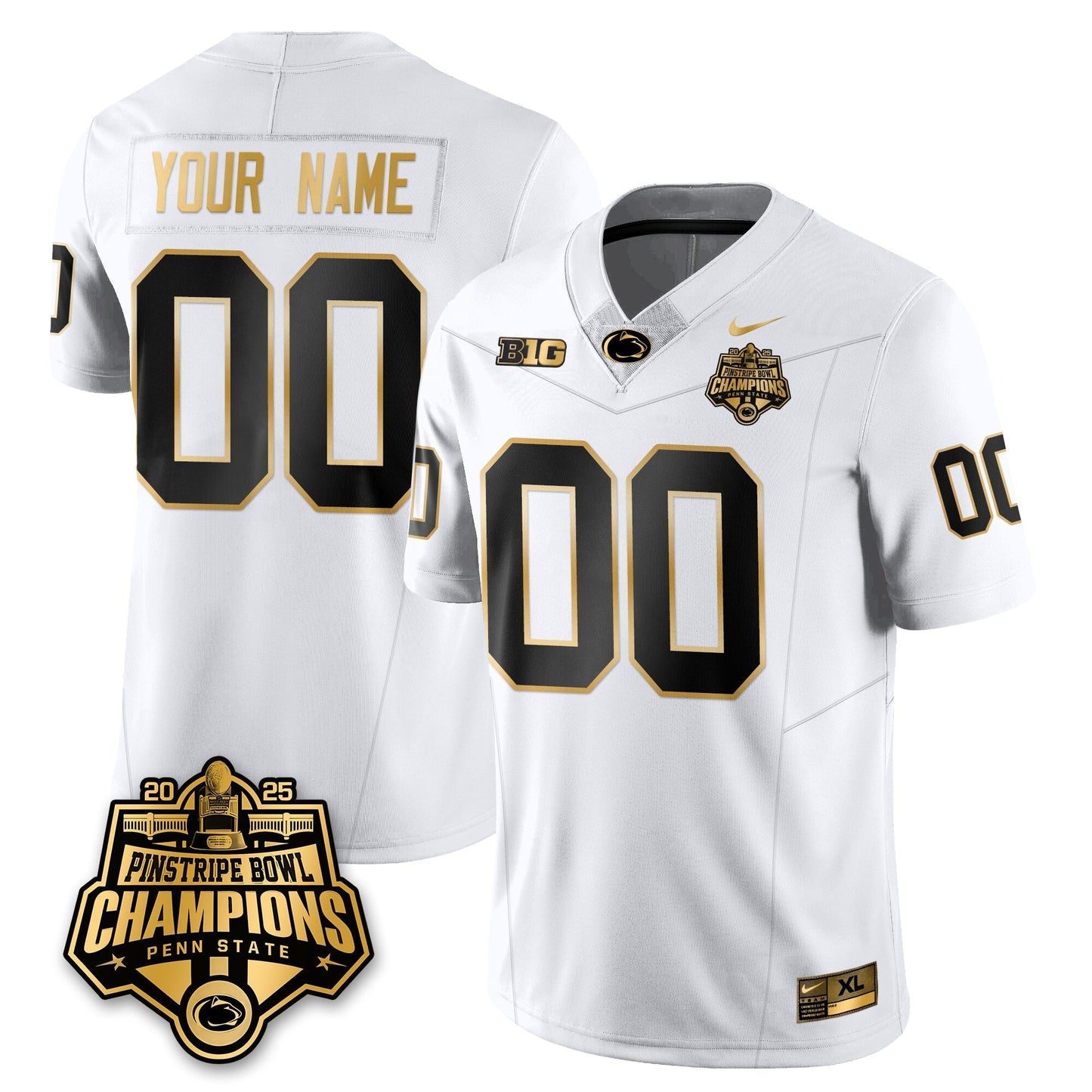PSU Football 2025 Pinstripe Bowl Champions Gold Jersey - All Stitched