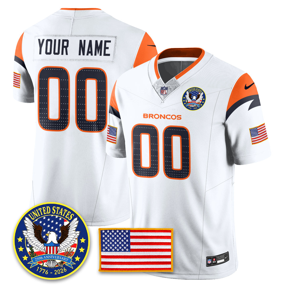 Denver Broncos "United States 250th Anniversary Patch" Vapor Limited Jersey - All Stitched