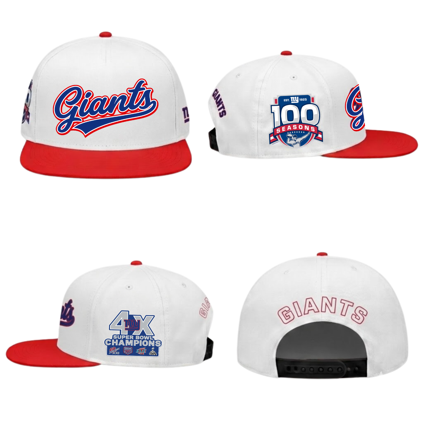 NYG 4X Champs & 100 Anniversary Snapback Cap - Printed