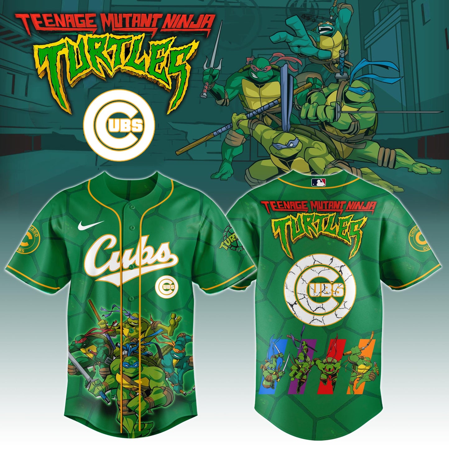 . Chicago Cubs MLB x Ninja Turtles Night Game Limited Edition Jersey 2025