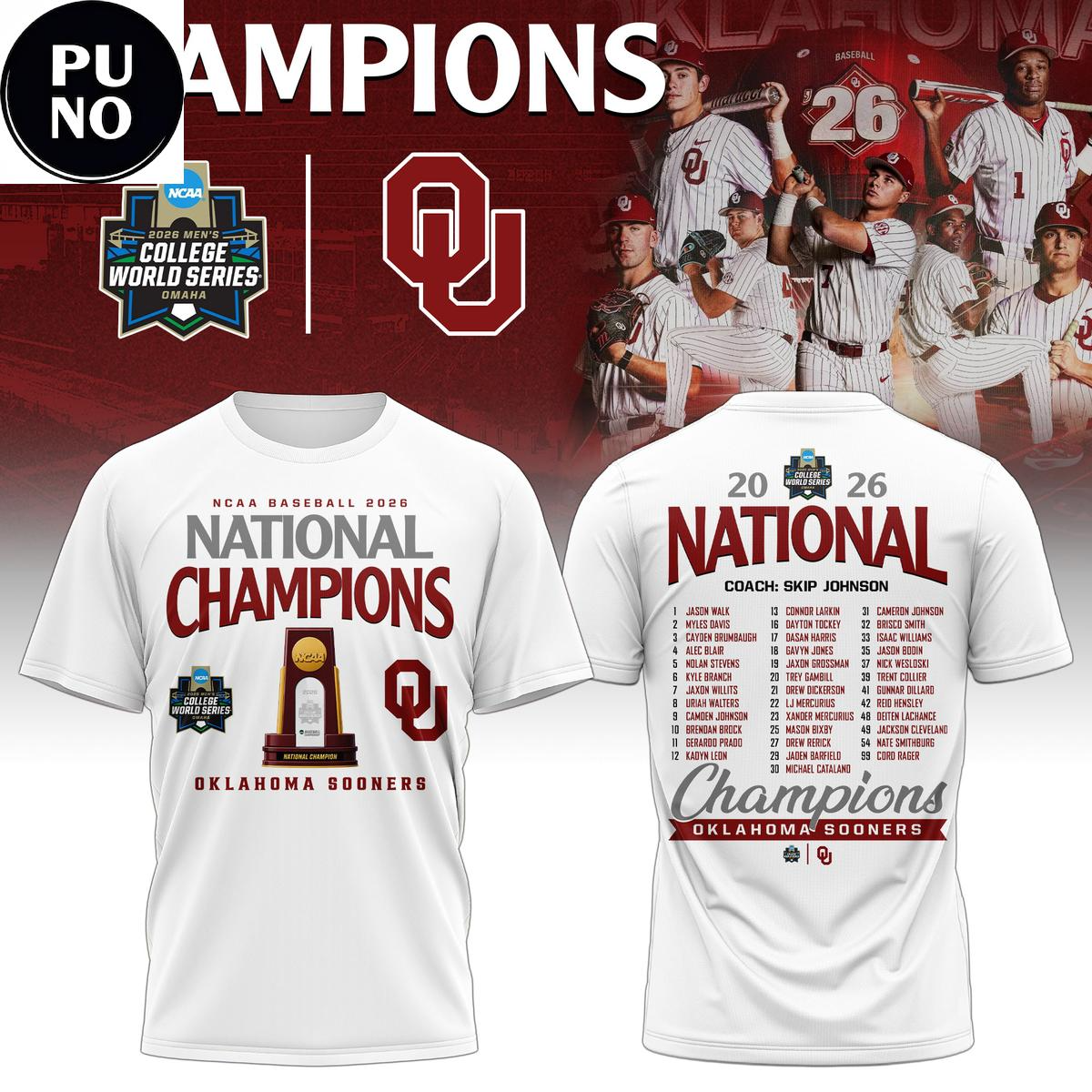 Oklahoma Sooners 2026 NCAA Men’s Baseball National Champions Two Side T-Shirt