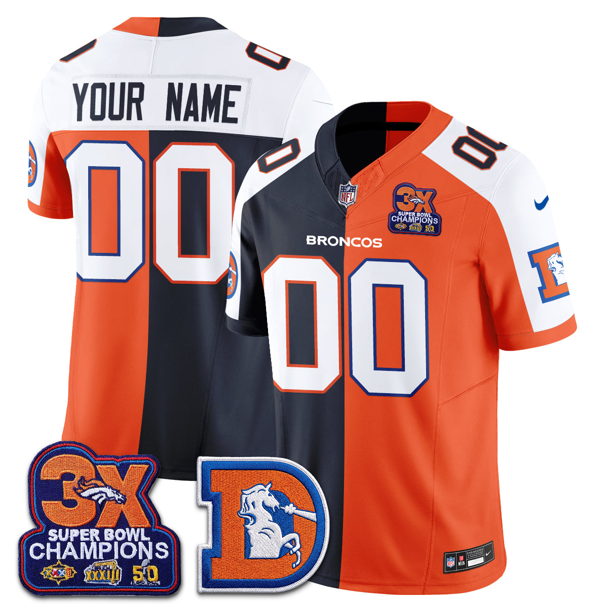 Denver Broncos Throwback Split Vapor Custom Jersey - Stitched