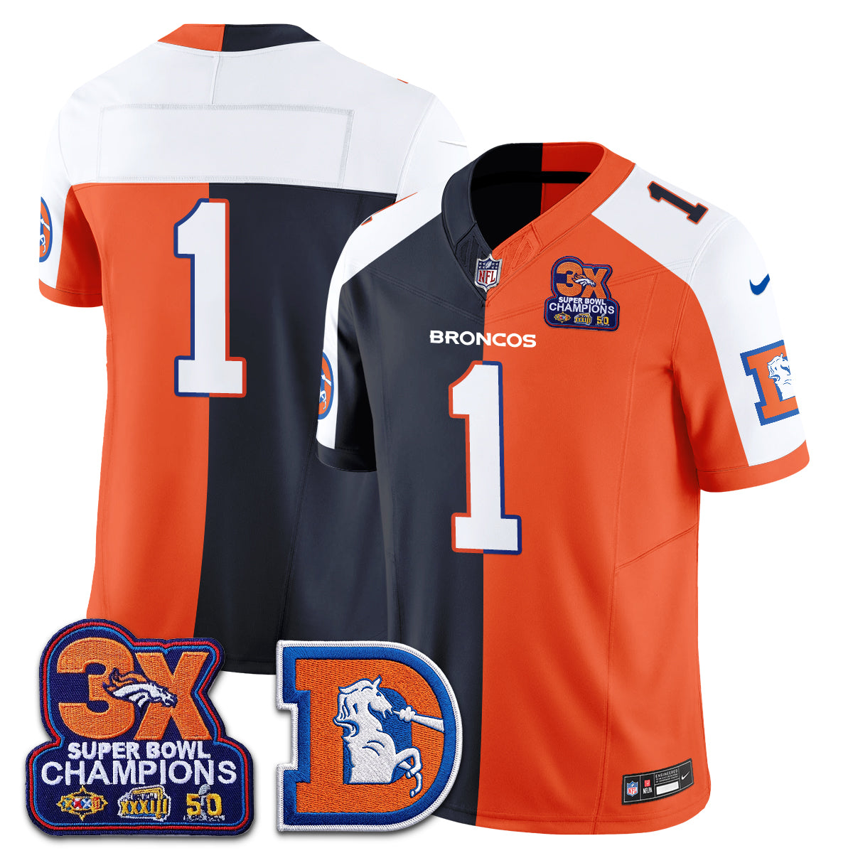 Denver Broncos Throwback Split Vapor Jersey - Stitched