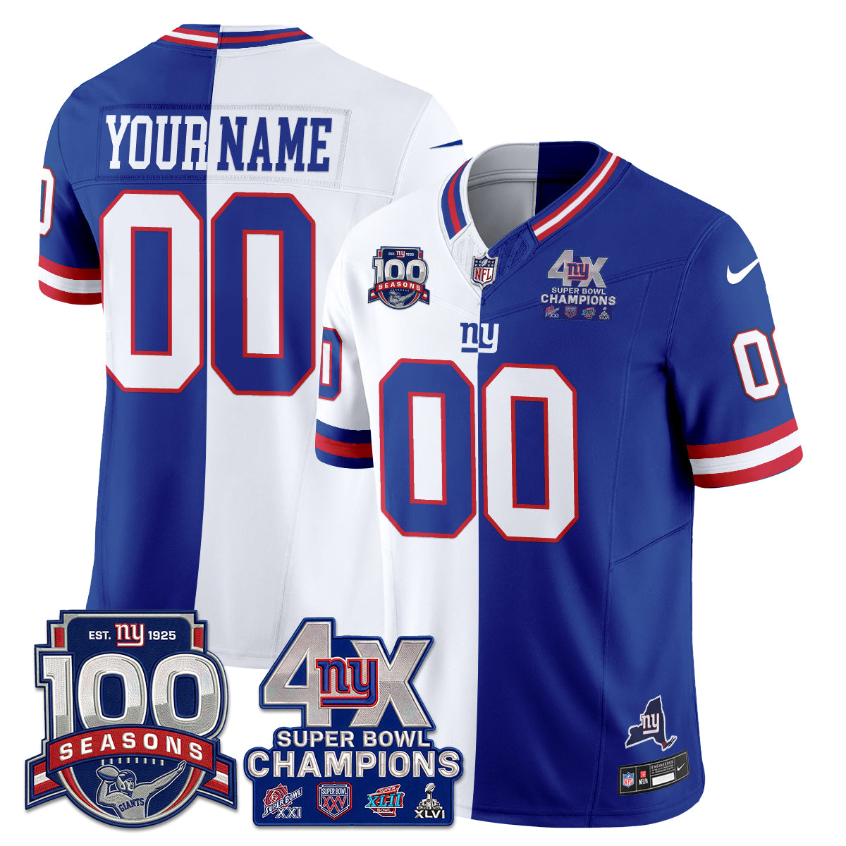NYG 4X SBowl Split Edition Vapor Custom Jersey - Stitched