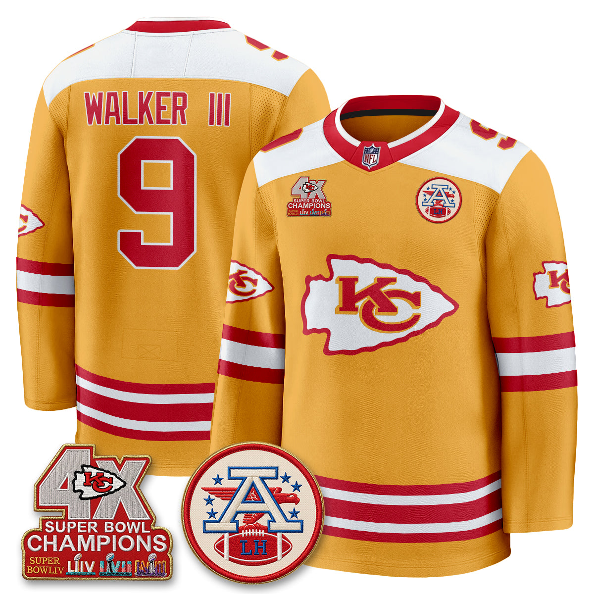 Kansas City Chiefs 4X Champs Edition Hockey Jersey - Stitched