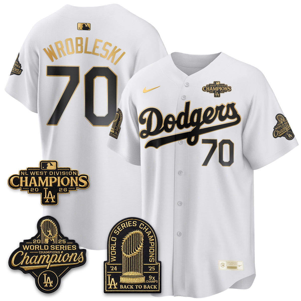 Los Angeles Dodgers 2026 NL West Champs Black Gold Vapor Jersey- Stitched