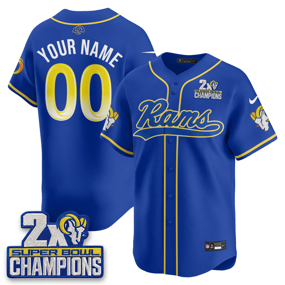 LAR 2X Champs Rivalries Baseball Vapor Custom Jersey - Stitched