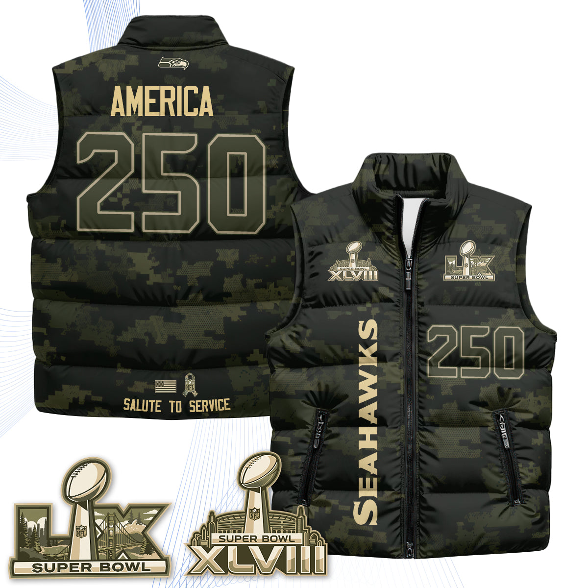 Seattle Seahawks 2026 Salute to Service Puffer Vest - Printed