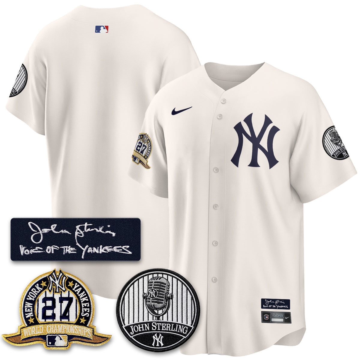 NYY John Sterling Tribute Patch Limited Gold Jersey - Stitched