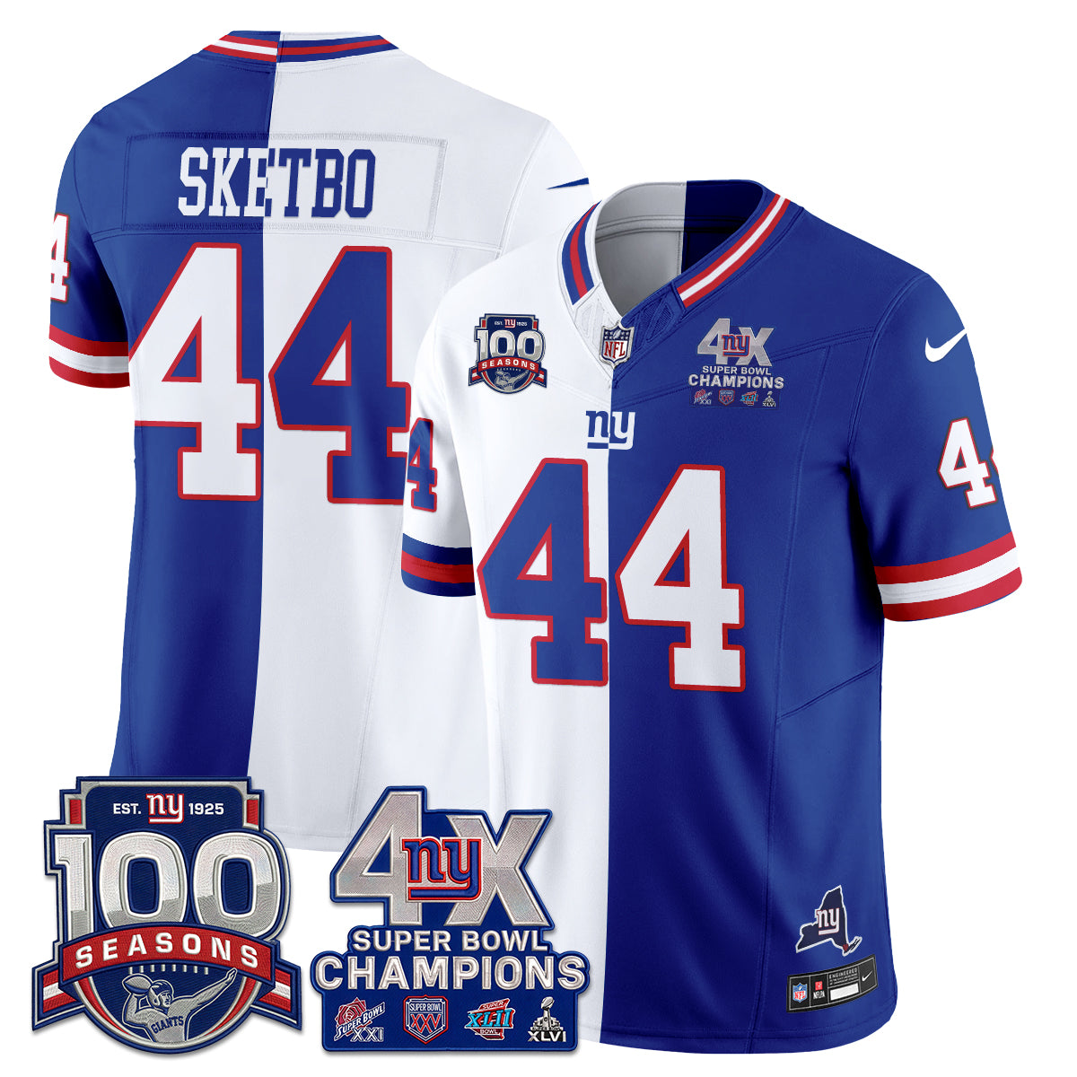 New York Giants 4X SBowl Split Edition Vapor Jersey - Stitched