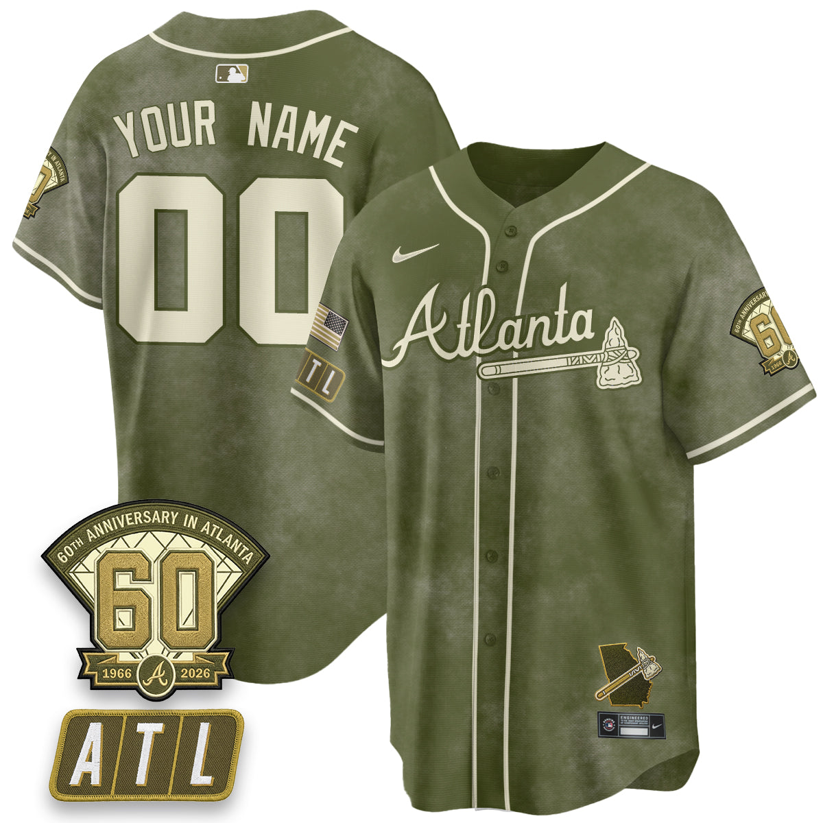 ATL New Era Olive 2026 Armed Forces Day Vapor Limited Custom Jersey - All Stitched
