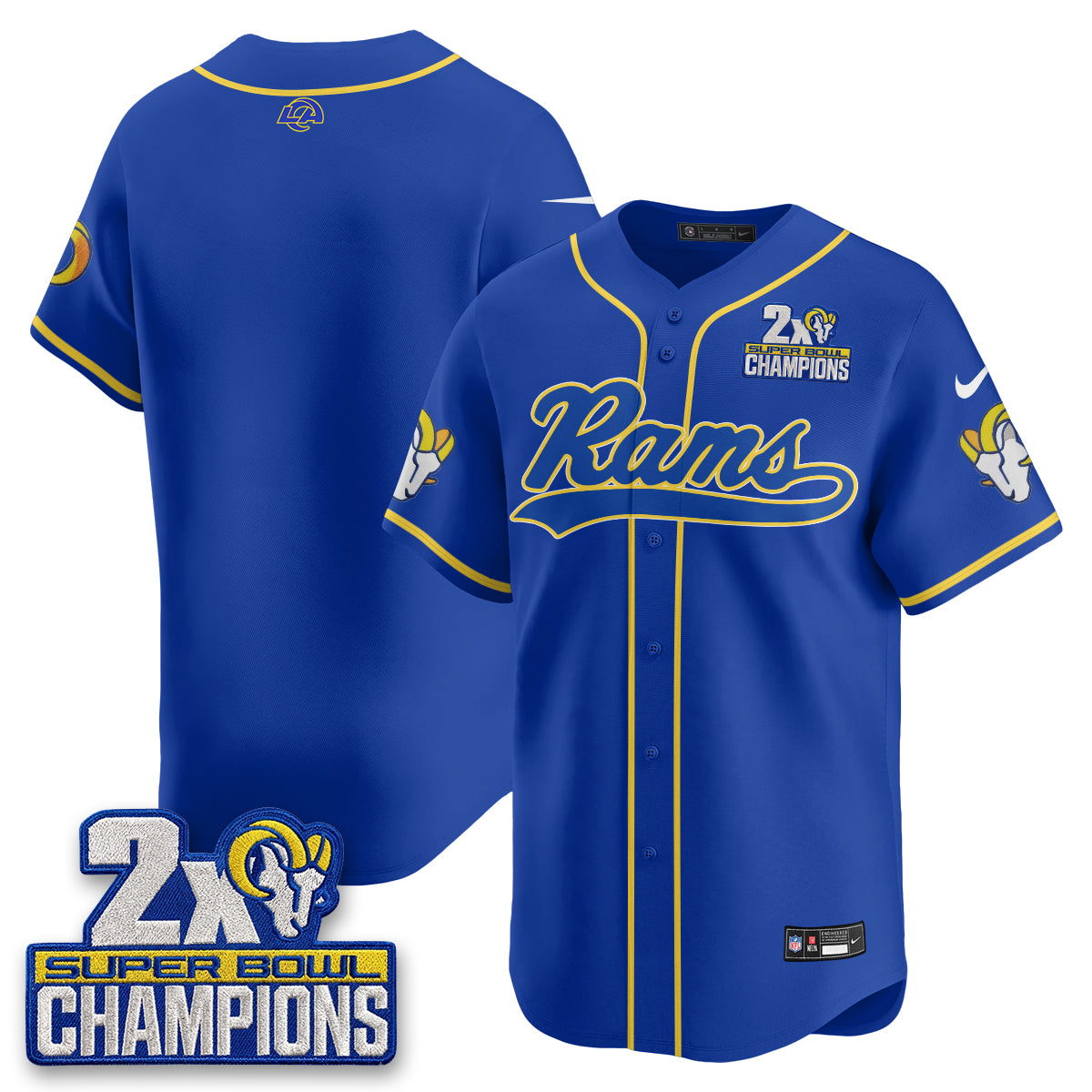 LAR 2X Champs Fearsome White Baseball Vapor Jersey - Stitched