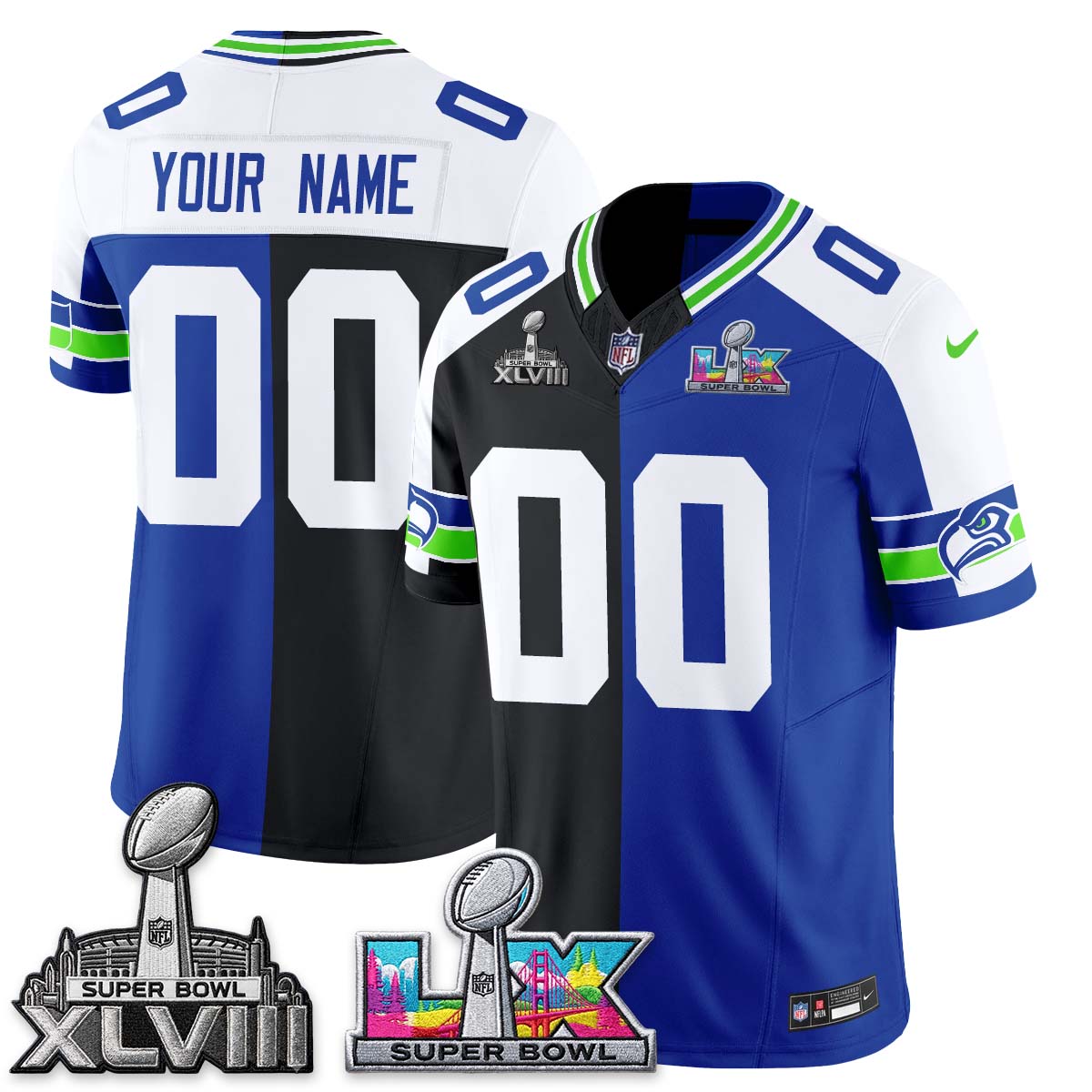 SEA Throwback 2 SB Patches Custom Vapor Jersey - Stitched
