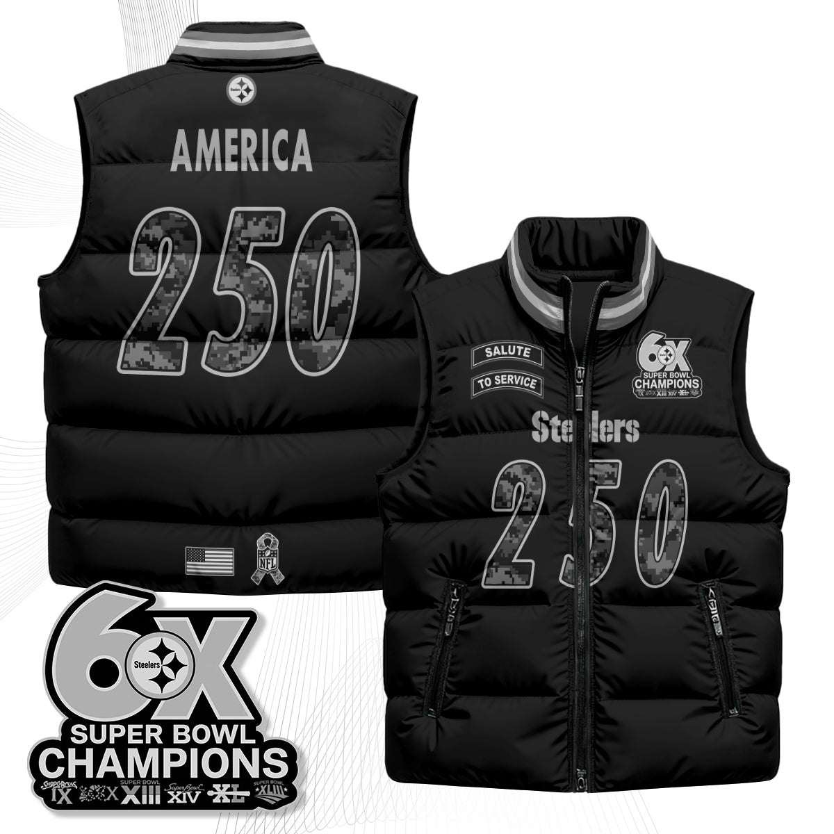 Pittsburgh Steelers 2026 Salute to Service Puffer Vest - Printed
