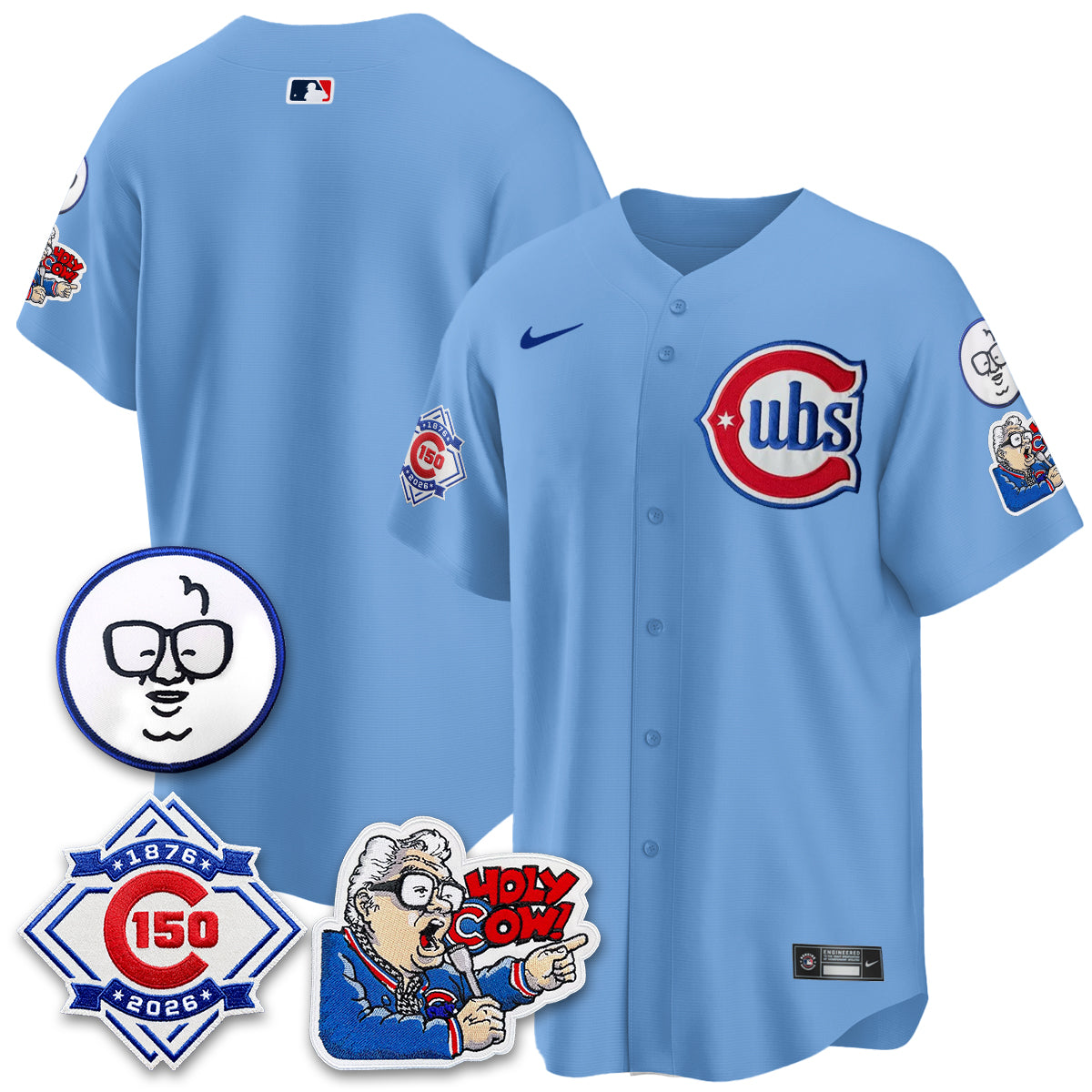 CHC 150th Anniversary Harry Caray Holy Cow Limited Navy Jersey - All Stitched V2
