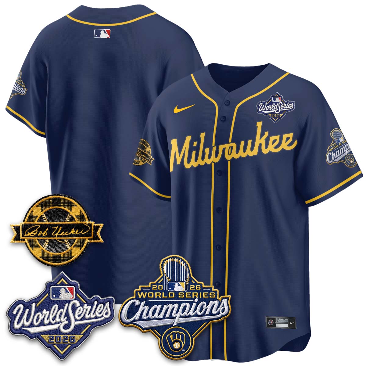 MIL 2026 WS Champions - Bob Uecker Patch Gold Jersey - Stitched (Tiktok)