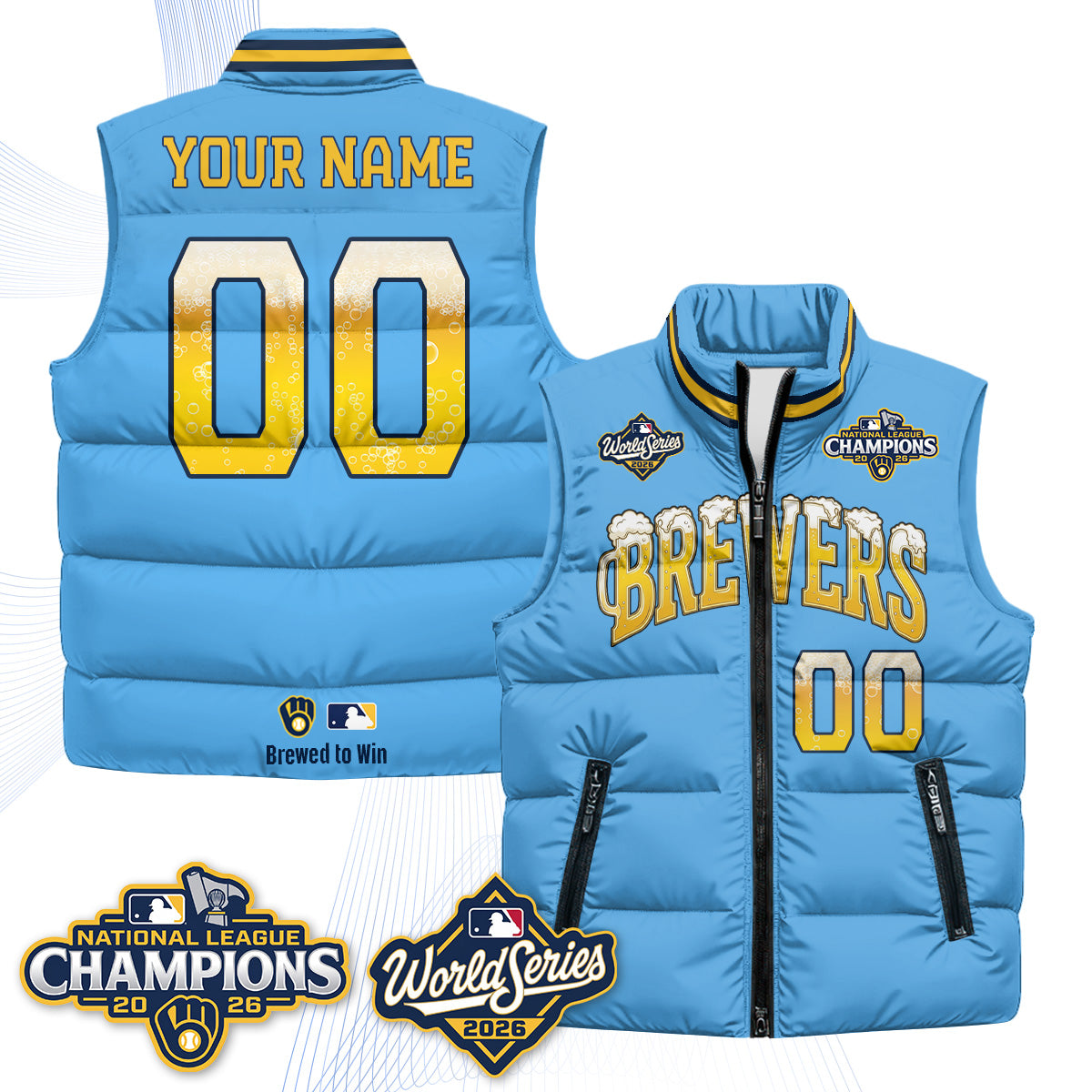 MIL "Pitcher & Pint" 2026 NL Champions Custom Puffer Vest - Printed