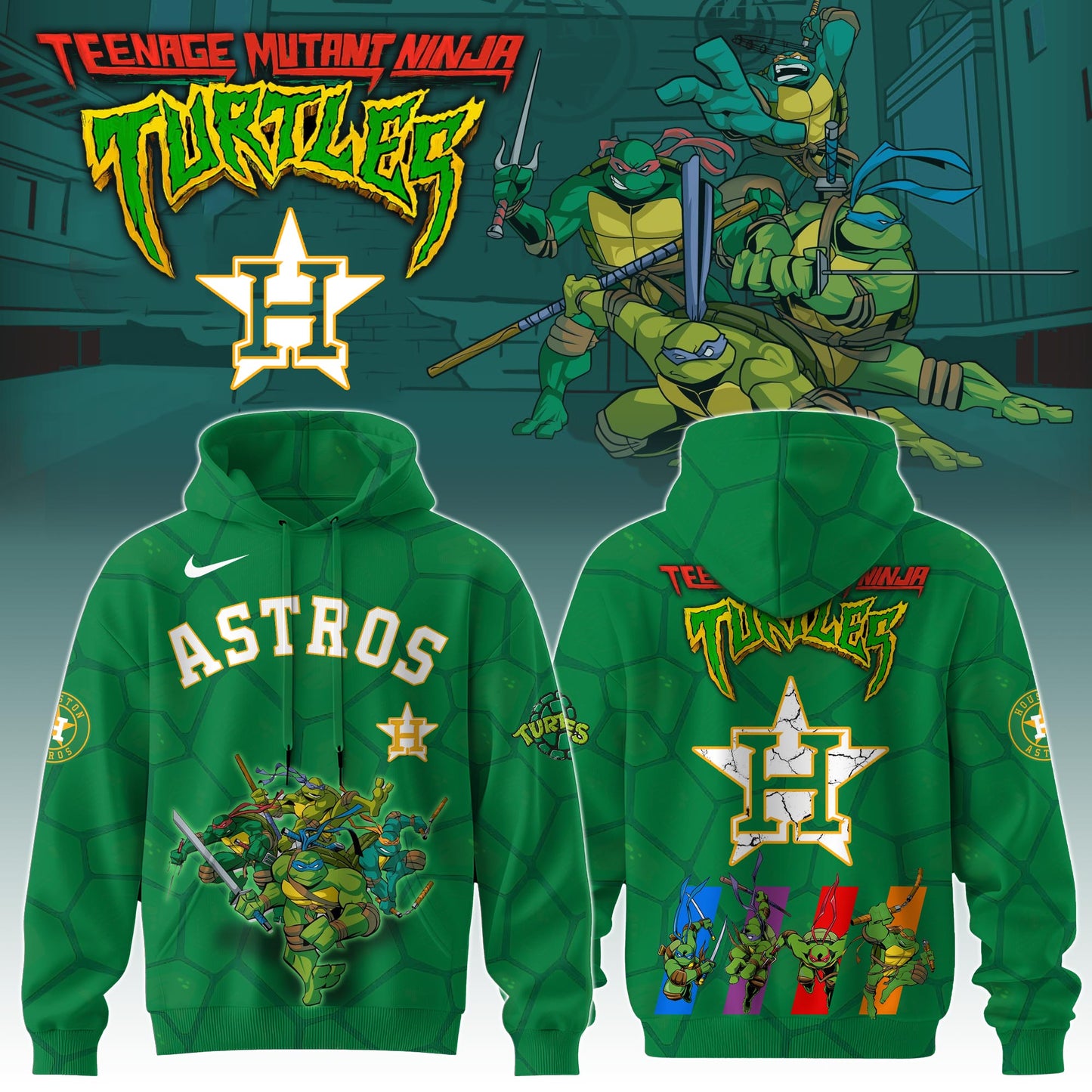 . Houston Astros MLB x Ninja Turtles Special Edition Hoodie 2025