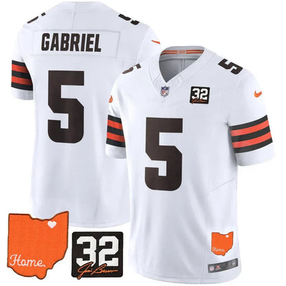 Browns #32 Jim Brown Memorial & Home Patch Vapor Limited Jersey - All Stitched
