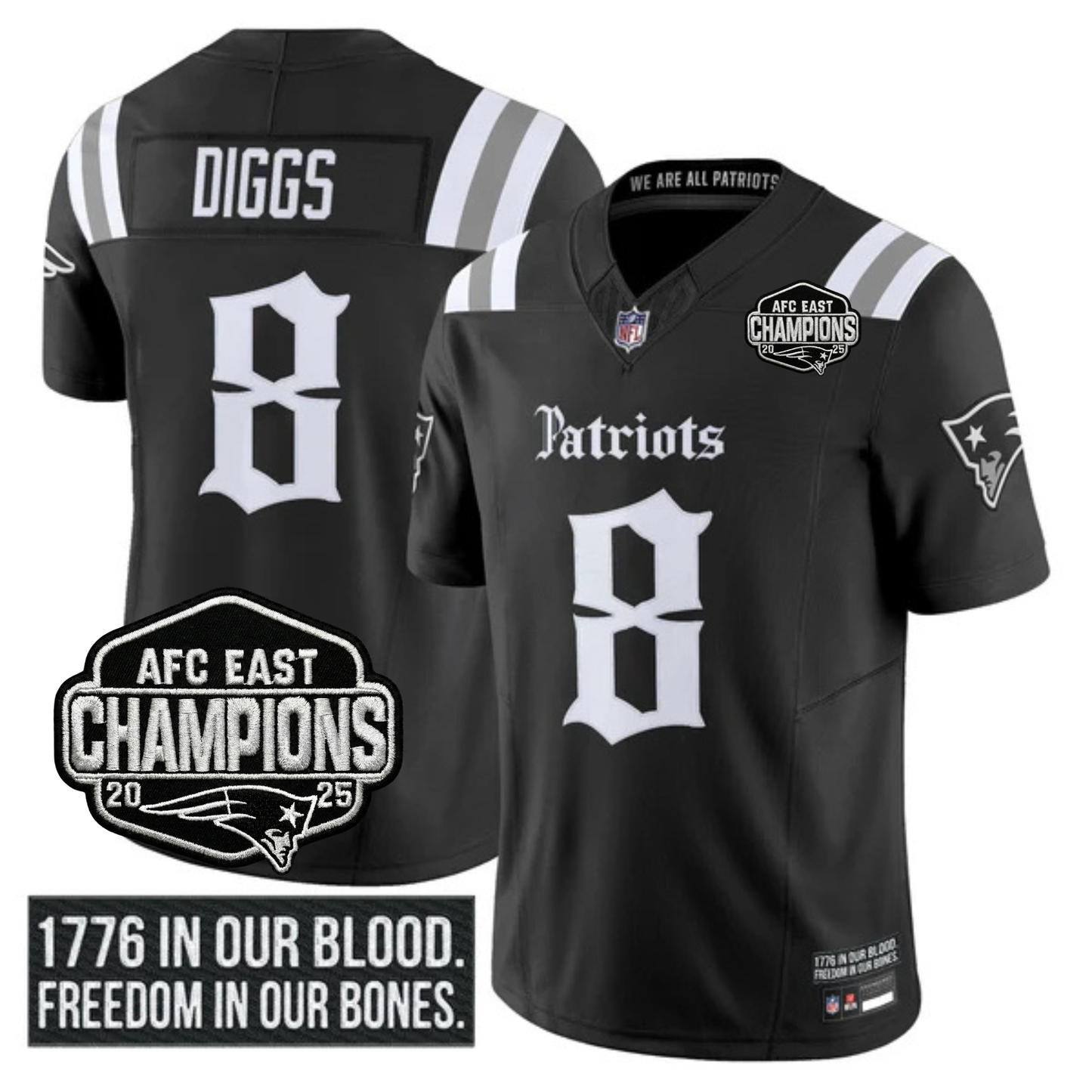 NE 'Gothic Revolution Edition' AFC East Champions Patch Vapor Limited Jersey - All Stitched