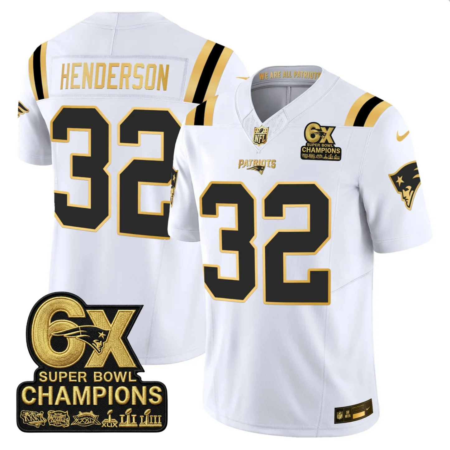 NE 2025 6x Champions Patch Gold Vapor Limited Jersey - All Stitched