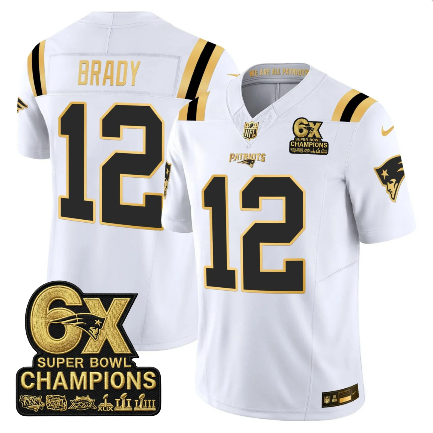 NE 2025 6x Champions Patch Gold Vapor Limited Jersey - All Stitched