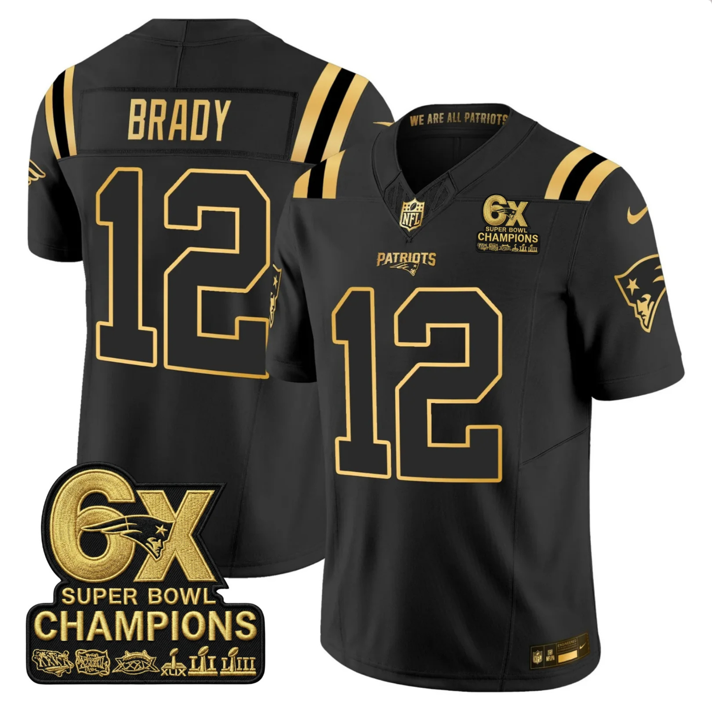NE 2025 6x Champions Patch Gold Vapor Limited Jersey - All Stitched