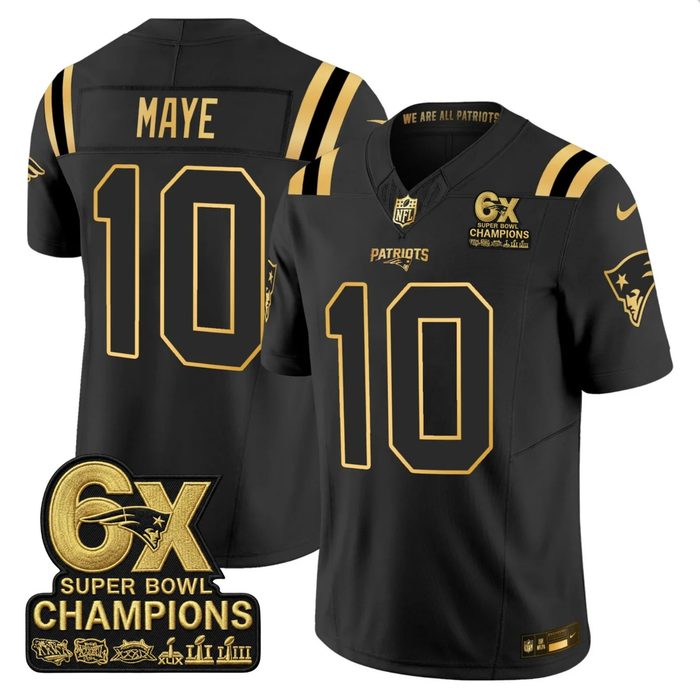 NE 2025 6x Champions Patch Gold Vapor Limited Jersey - All Stitched