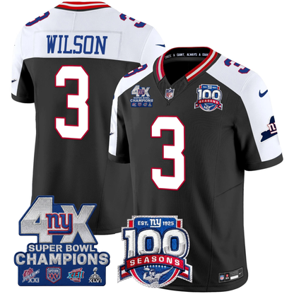 New York Giants 4X Champions & 100th Season Patch Vapor Limited Jersey - All Stitched