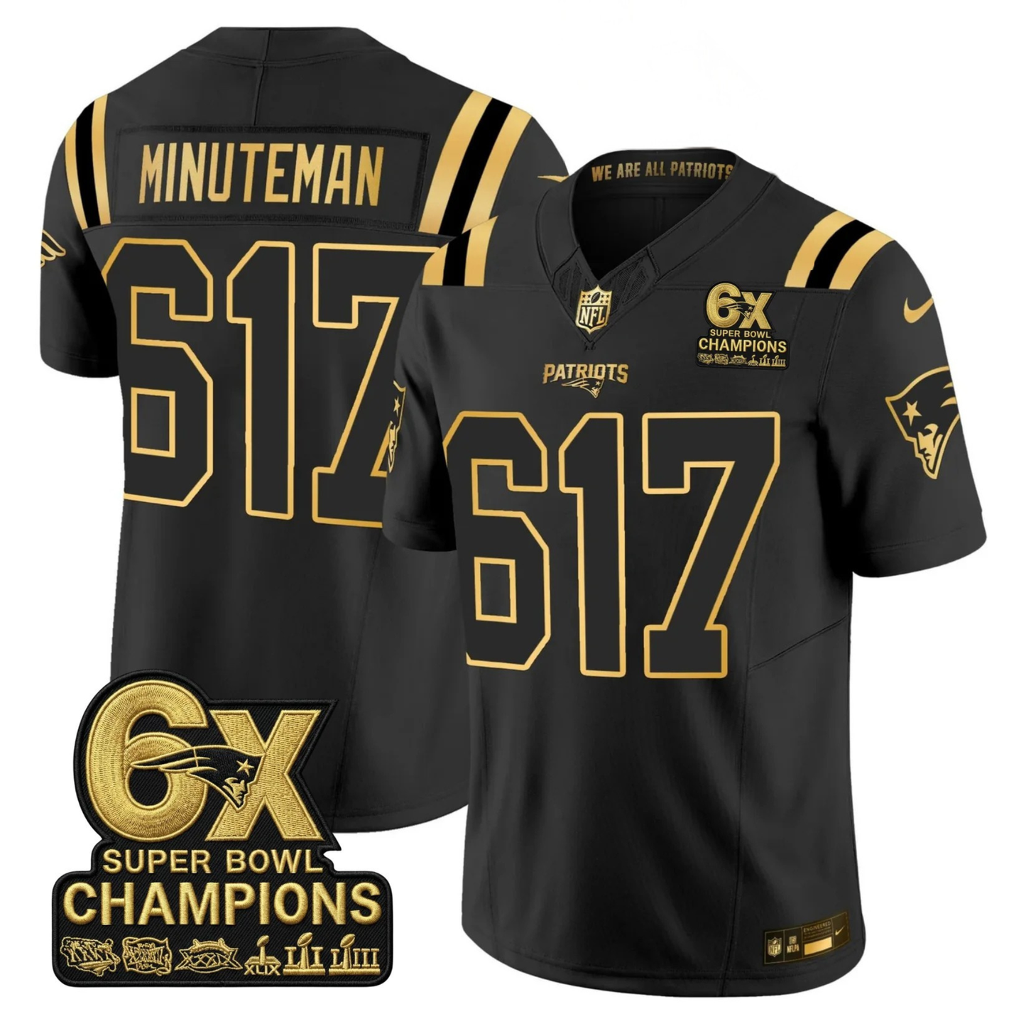 NE 2025 6x Champions Patch Gold Vapor Limited Jersey - All Stitched