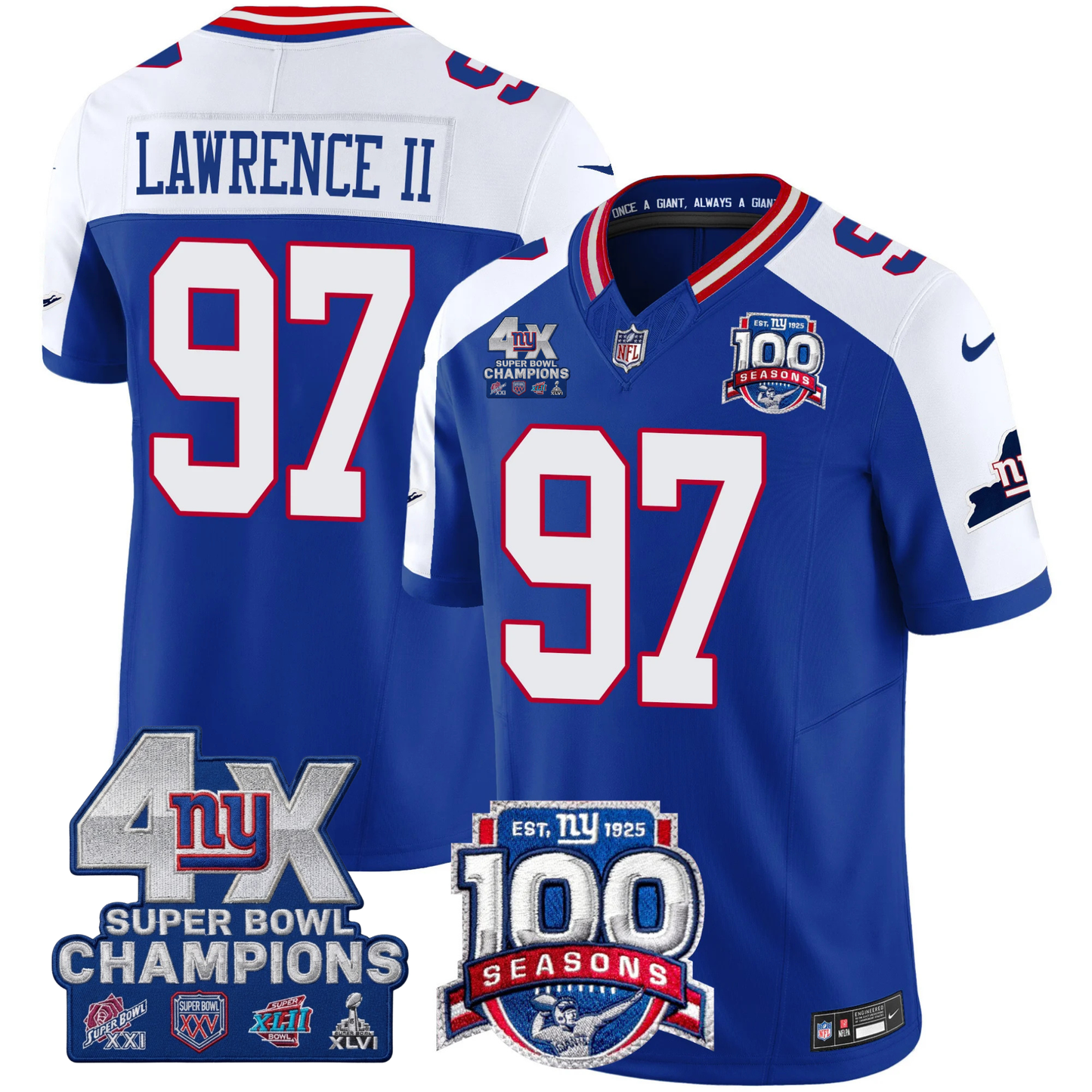 New York Giants 4X Champions & 100th Season Patch Vapor Limited Jersey - All Stitched