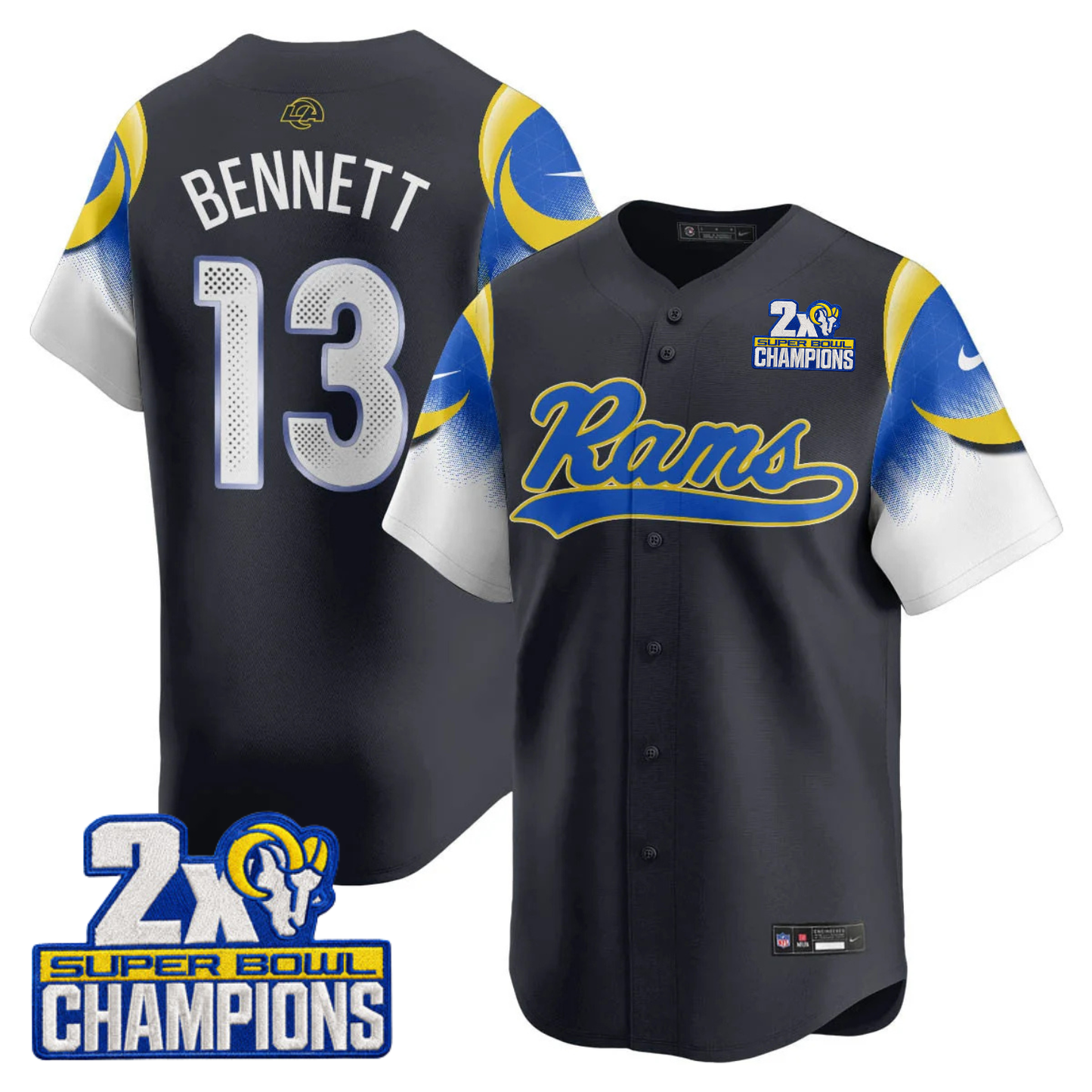 LAR Rivalry 2X Champions Patch Baseball Jersey - Stitched