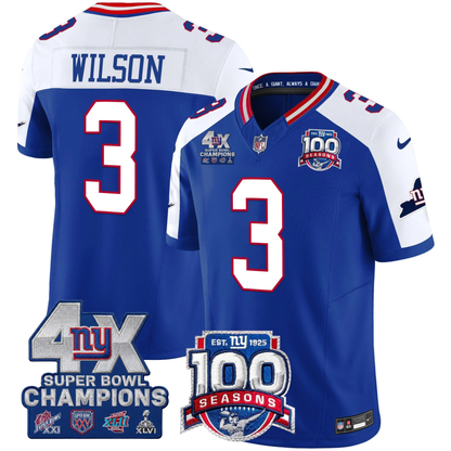 New York Giants 4X Champions & 100th Season Patch Vapor Limited Jersey - All Stitched
