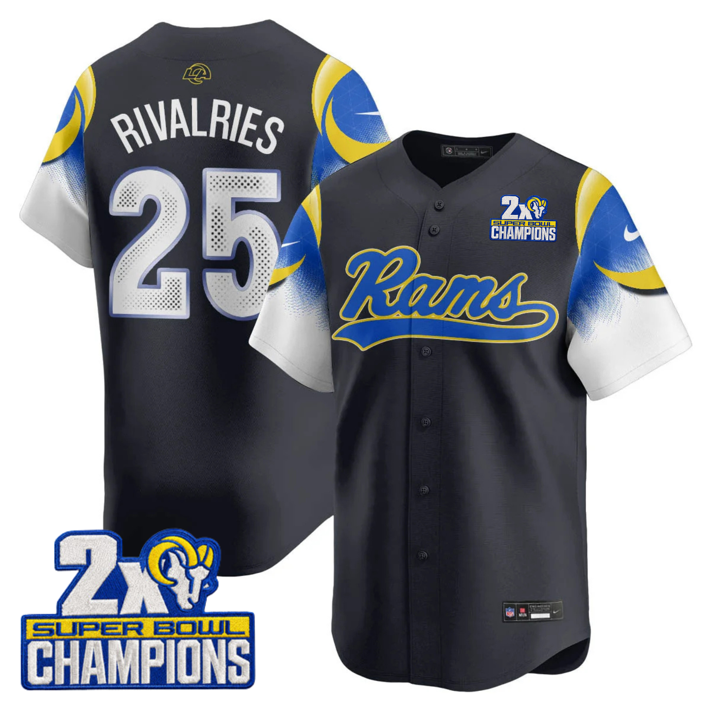 LAR Rivalry 2X Champions Patch Baseball Jersey - Stitched