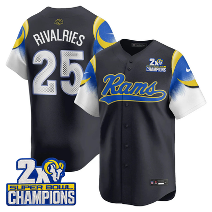 LAR Rivalry 2X Champions Patch Baseball Jersey - Stitched