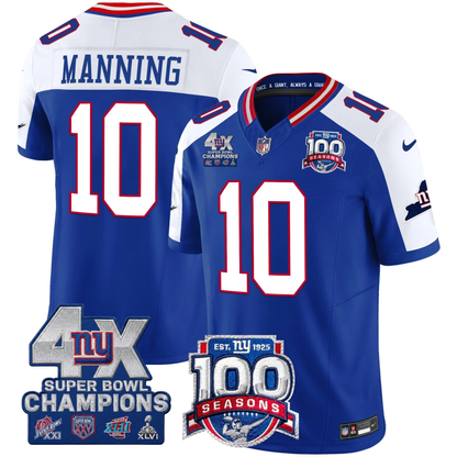 New York Giants 4X Champions & 100th Season Patch Vapor Limited Jersey - All Stitched