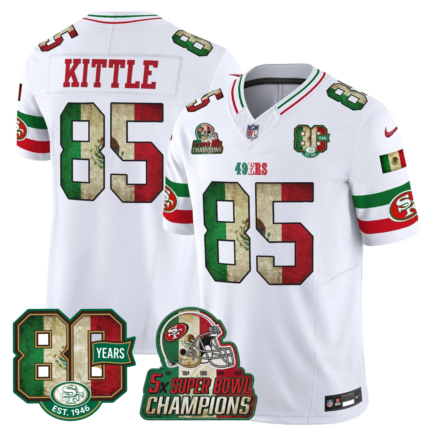 49ers Mexico 80th Anniversary & 5X Champs Jersey - Stitched