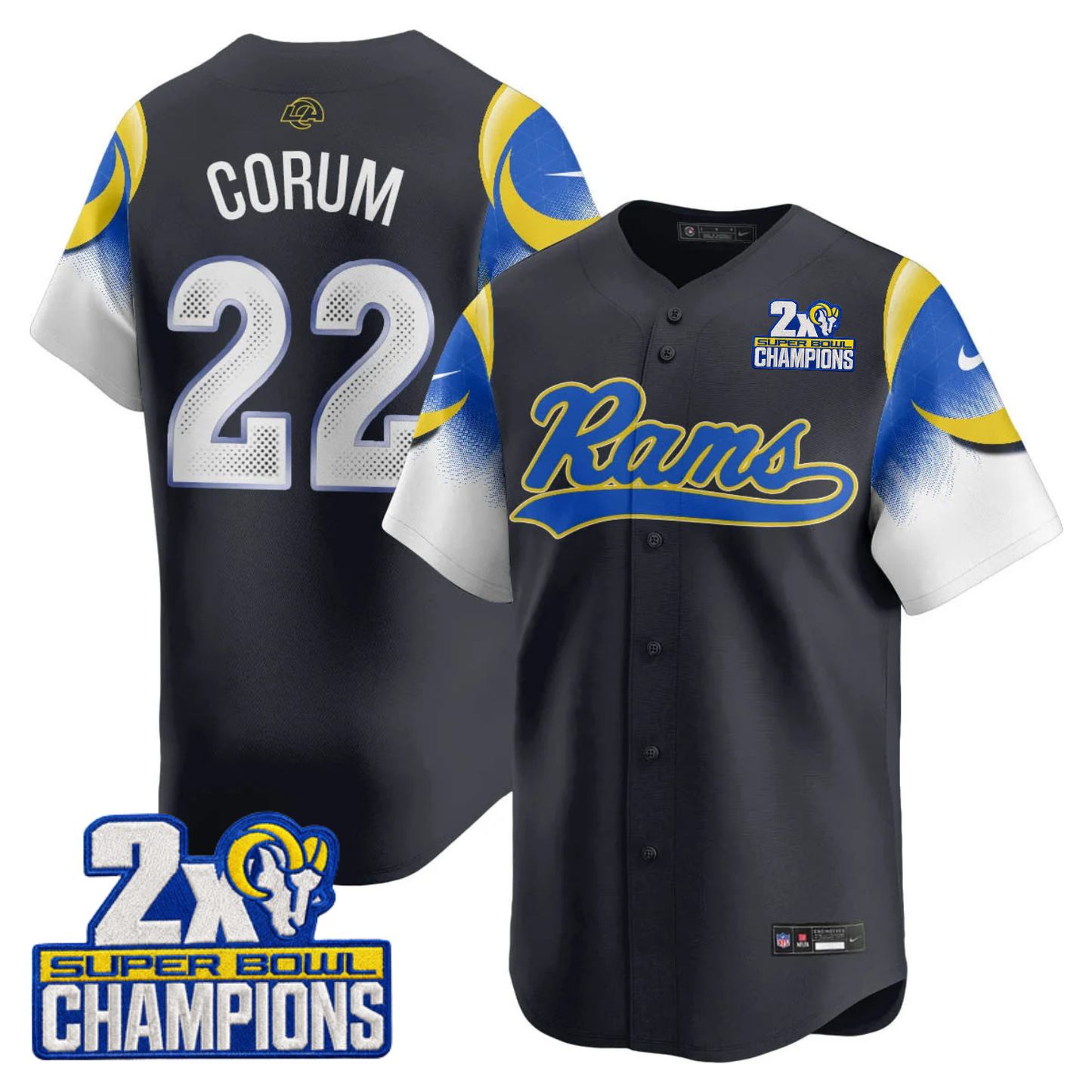 LAR Rivalry 2X Champions Patch Baseball Jersey - Stitched