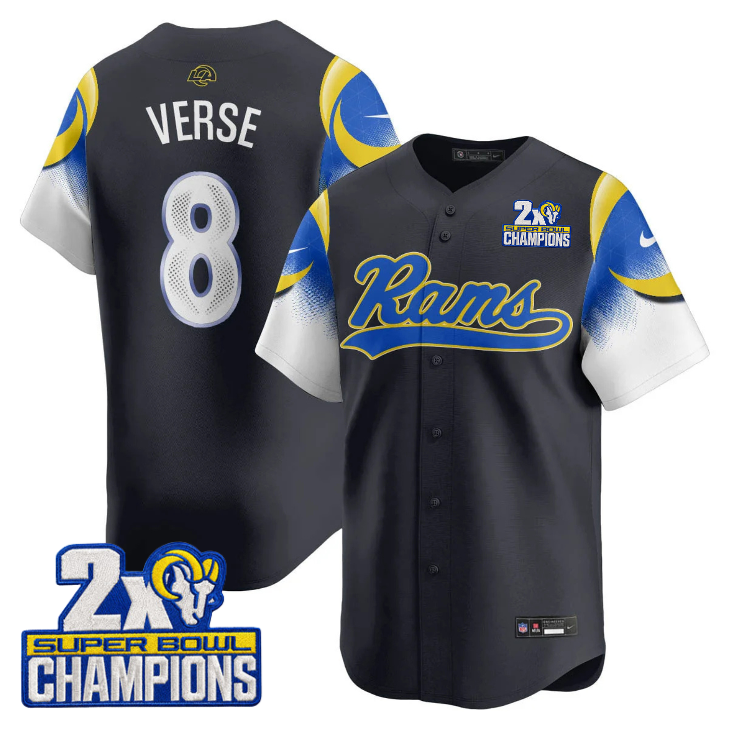 LAR Rivalry 2X Champions Patch Baseball Jersey - Stitched
