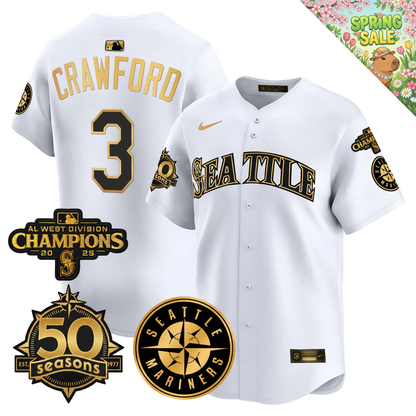 SEA Vapor Limited Gold Jersey - 50th Anniversary & 2025 AL West Champs Patch - All Stitched